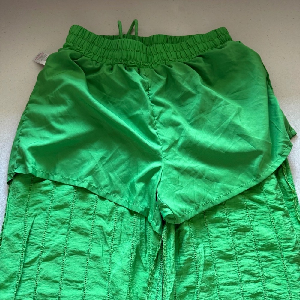 Jason Wu green crinkle drawstring waist wide-leg casual pants. - Picture 8 of 8